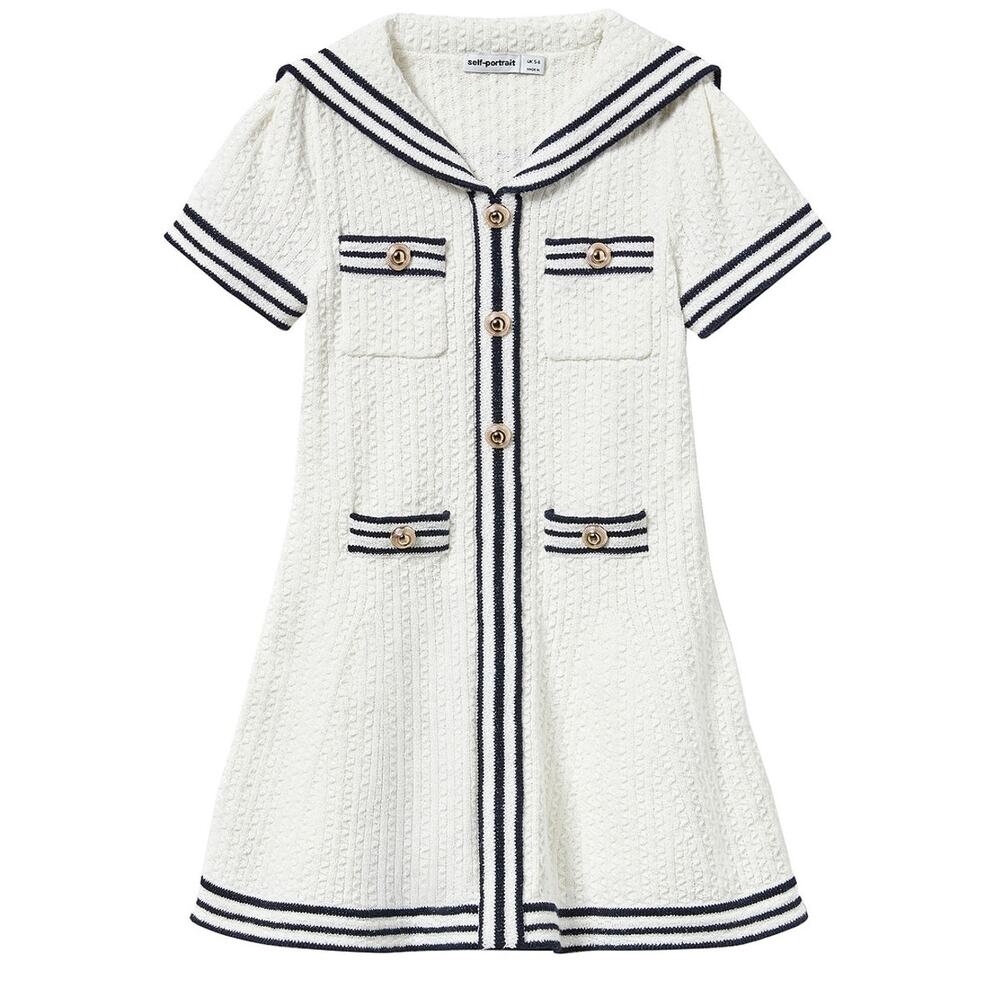 Self-Portrait Textured White Sailor Collar Dress Size 3/4t